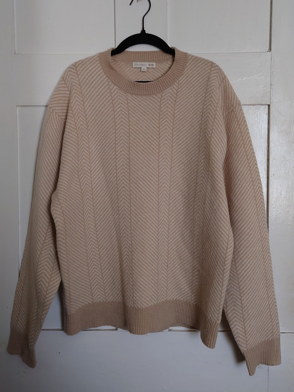 JW ANDERSON Uniqlo Men's Cream Herringbone Wool Crewneck Sweater